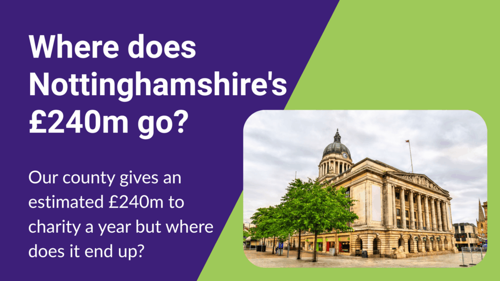 Where does Nottinghamshire's £240m go? Our county gives an estimated £240m to charity a year but where does it end up? Photograph of Nottingham Council House, a domed neoclassical building with columns, beside trees in the Old Market Square.